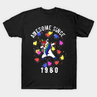 Awesome Since 1980 Dabbing unicorn 40th birthday gift mother and for dad T-Shirt